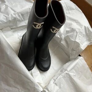 CHANEL Black Rain Boots